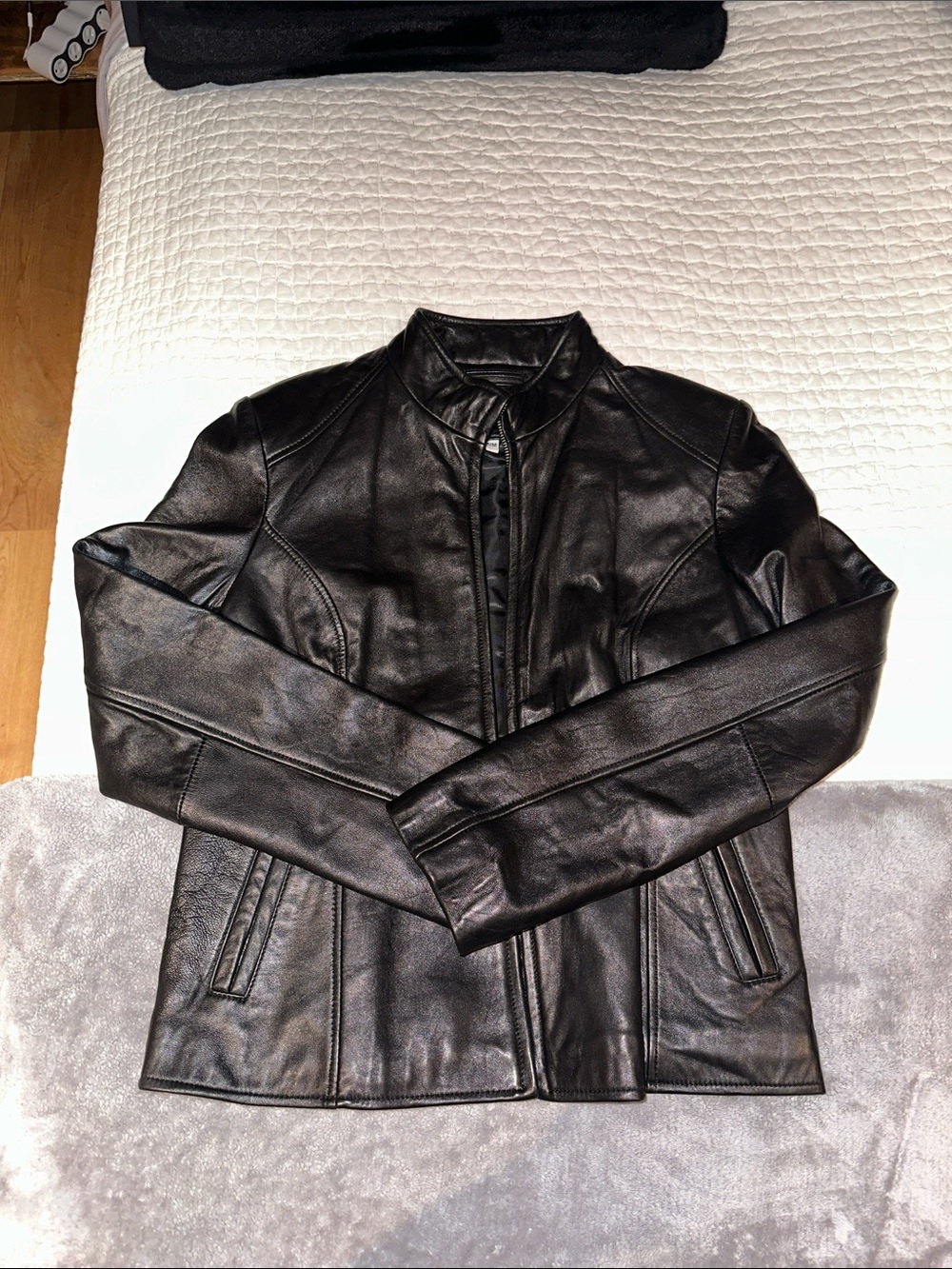 Classic Black Leather Zip-Front Women's Jacket